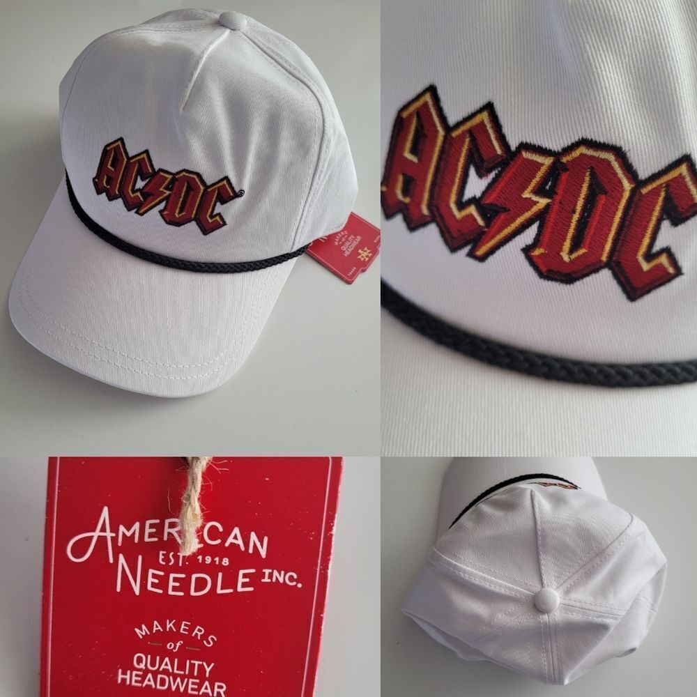 NEW AC/DC BAND EMBROIDERED ADJUSTABLE TRUCKER BASEBALL HAT white black  NWT